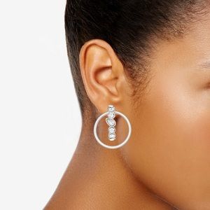 Nine West | Front-Back Post Mid-size Double Hoop Earring Silver & Clear Stones